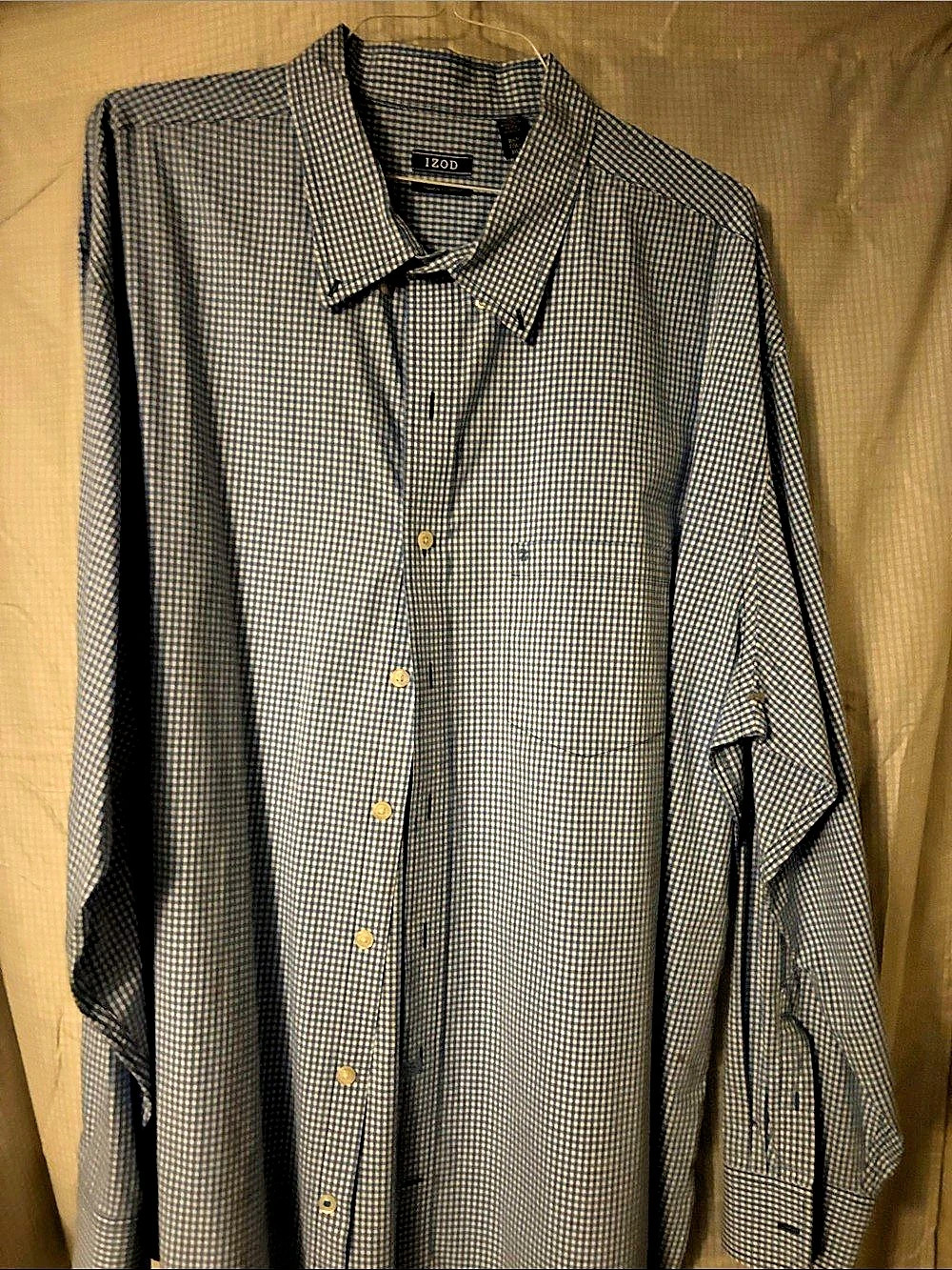 IZOD Performance Comfort Long Sleeve Gingham Shirt Blue & White XXL/T